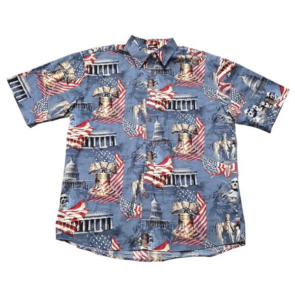 Vintage Boca Classics American Patriotic Bell Washington Button Up Polo Shirt - Picture 1 of 7